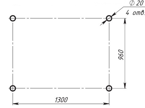Схема расположения фундаментных болтов УНД1М600/160-31, УНД1М1000/100-31, УНД1М2500/40-31